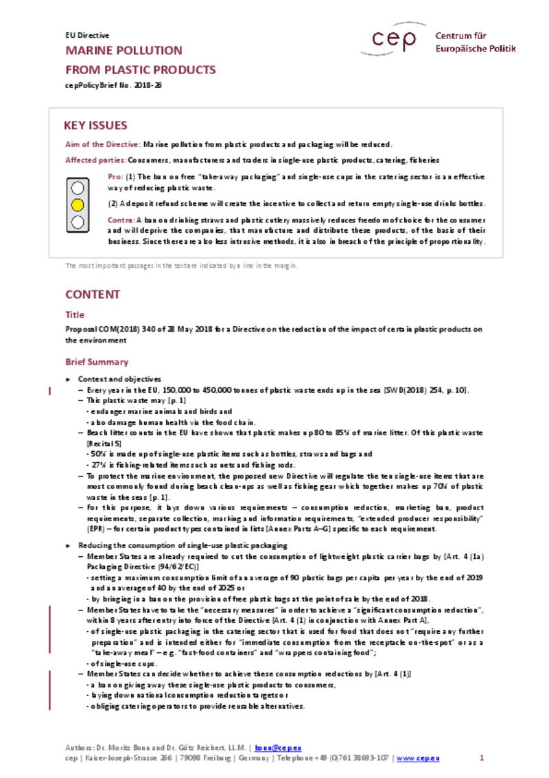 Marine Pollution from Plastic Products COM(2018) 340