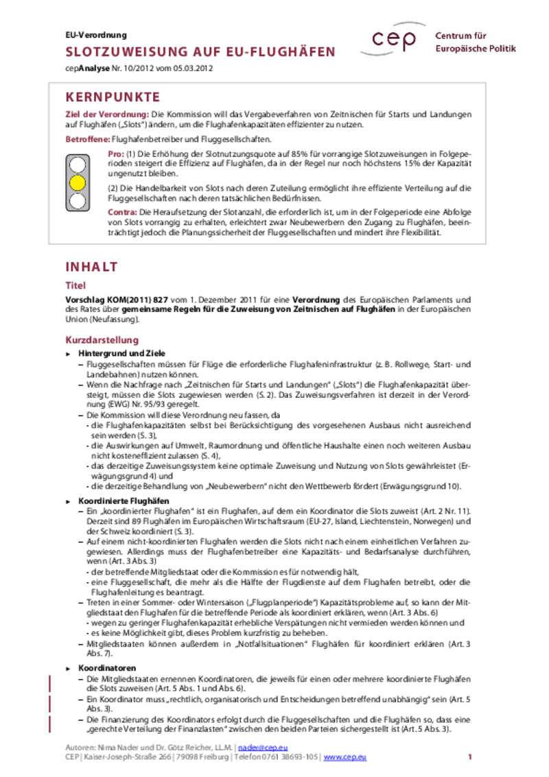 Slotzuweisung auf EU-Flughäfen KOM(2011) 827