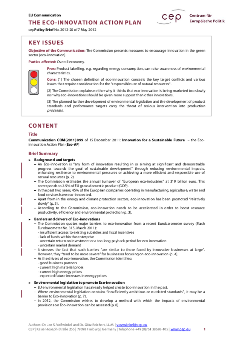 The Eco-innovation Action Plan COM(2011) 899