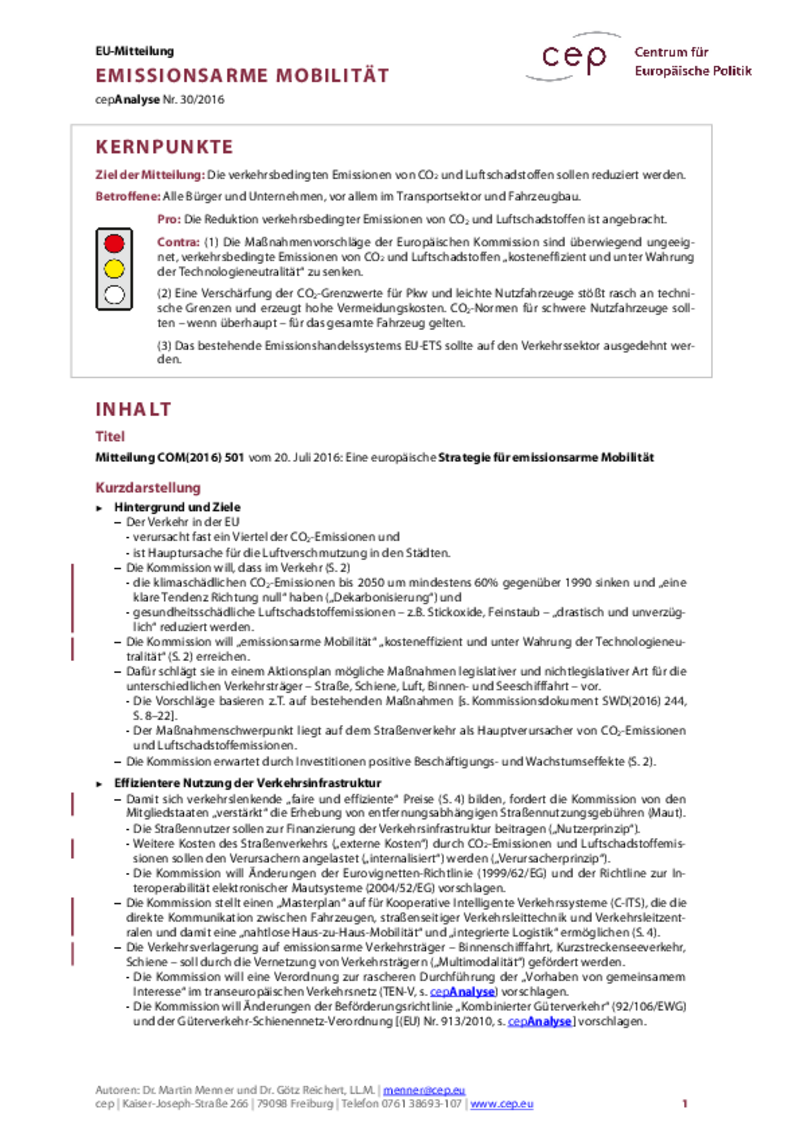 Emissionsarme Mobilität COM(2016) 501