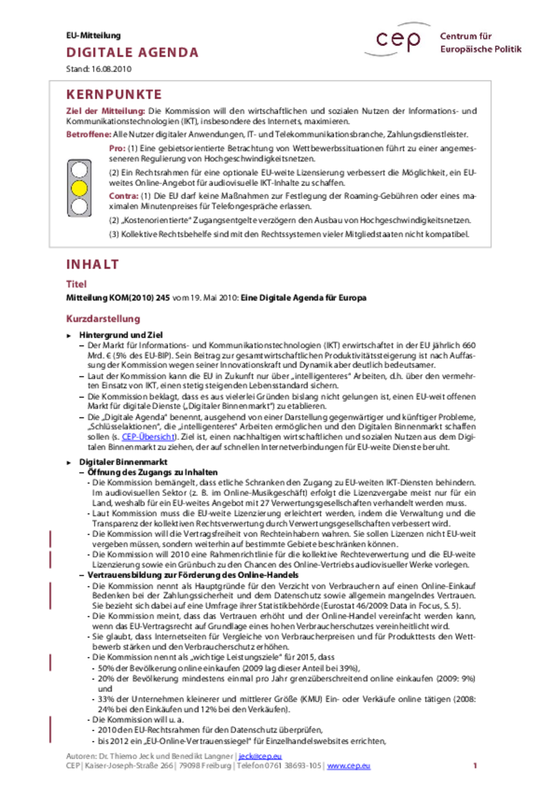 Digitale Agenda KOM(2010) 245