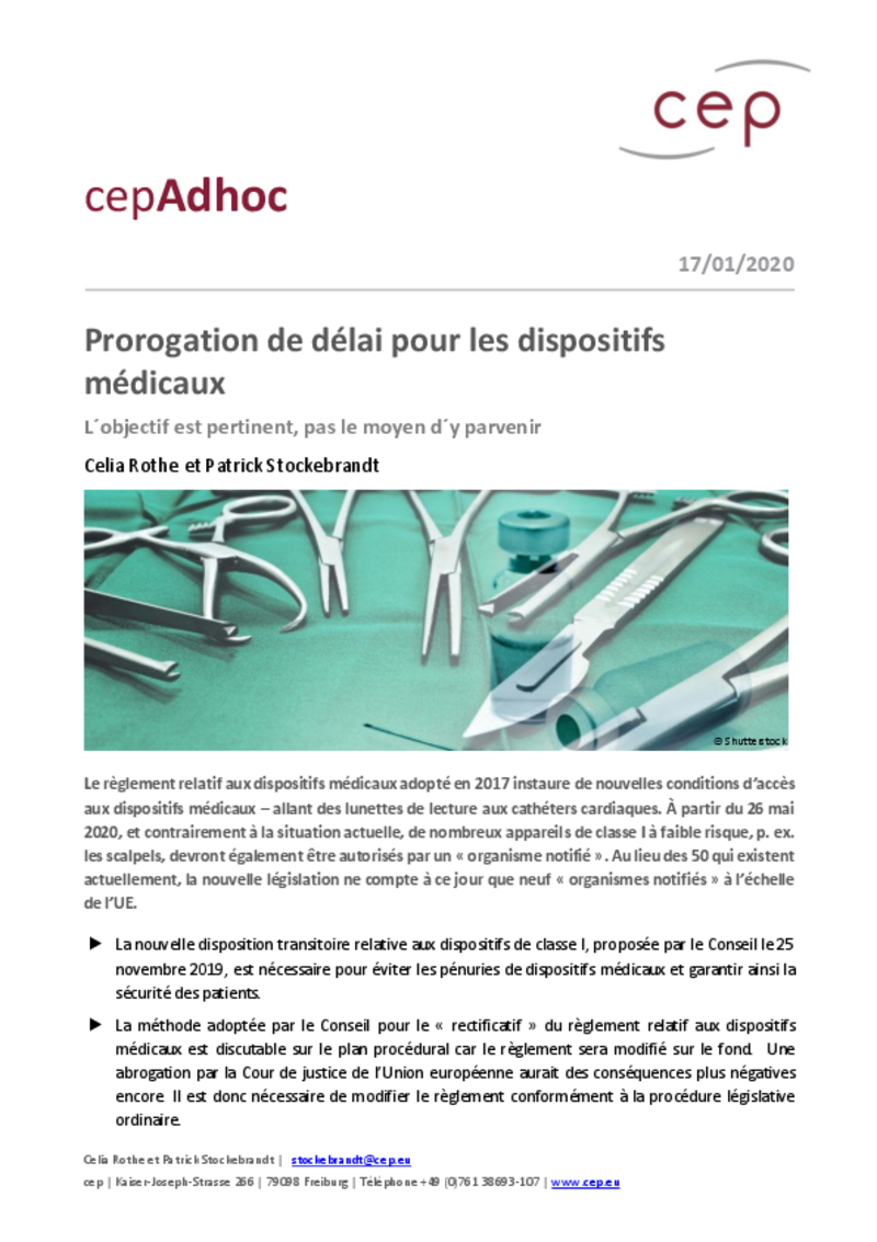 La prorogation de délai pour les dispositifs médicaux (Les Adhocs du cep)