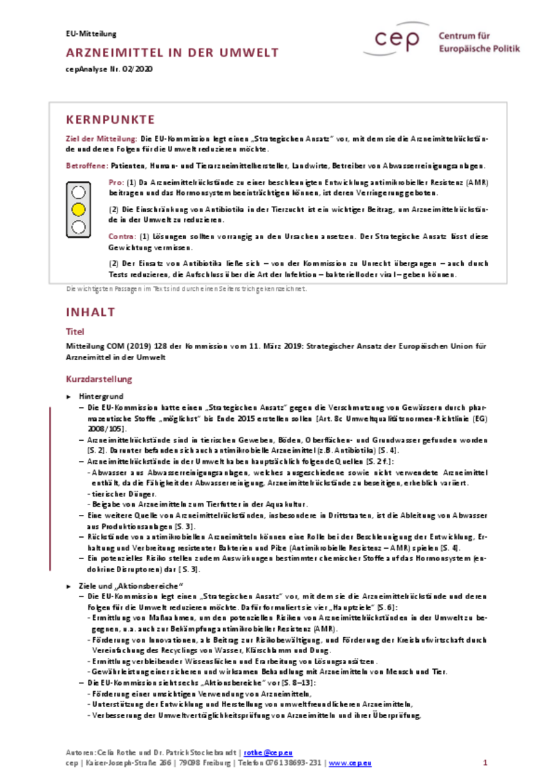 Arzneimittel in der Umwelt (cepAnalyse)