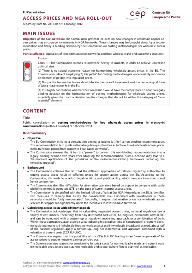 Access Prices and NGA Networks