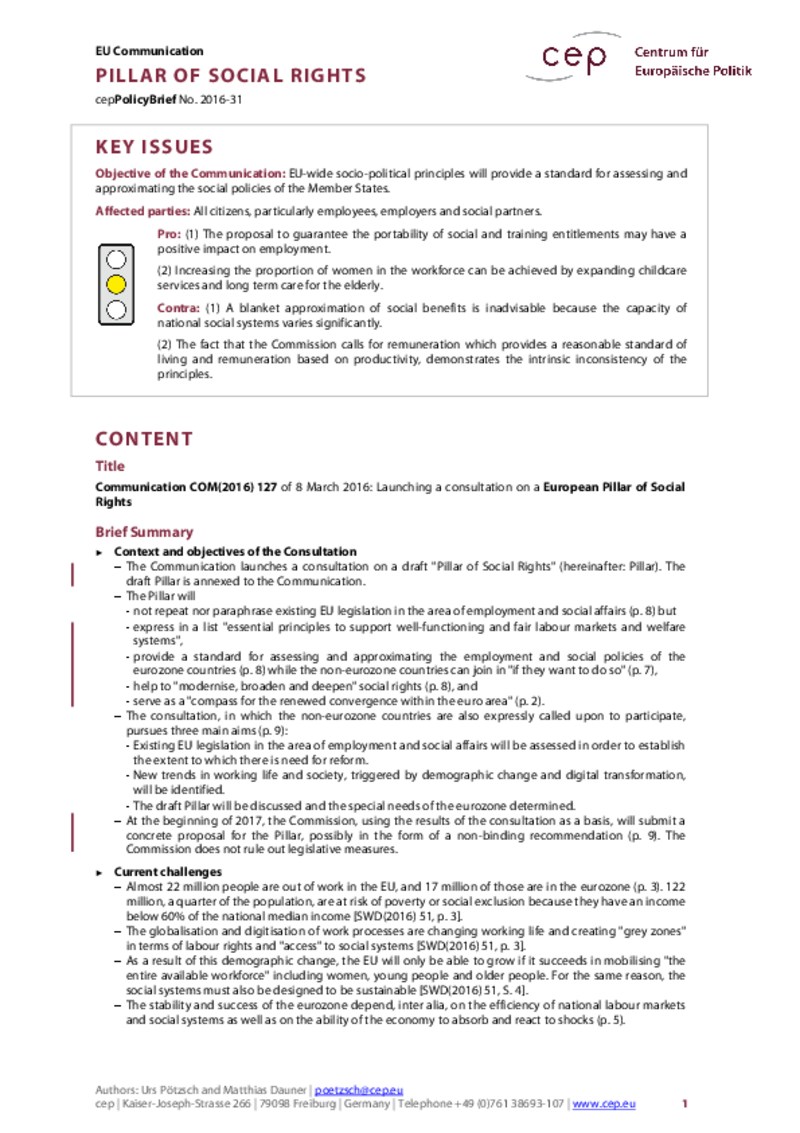 Pillar of Social Rights COM(2016) 127