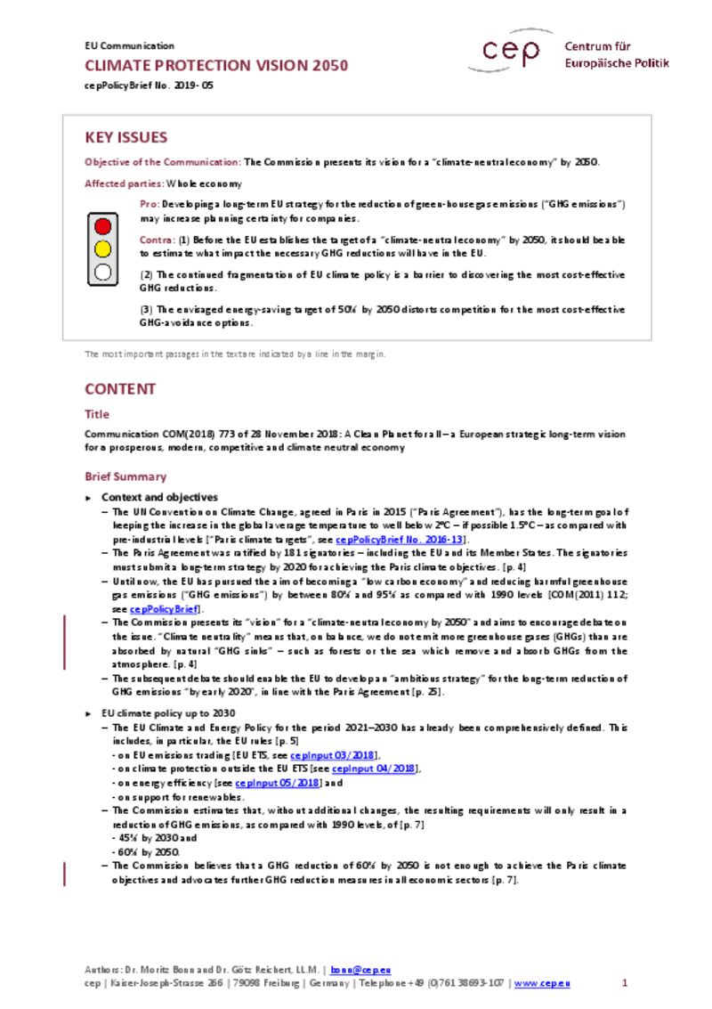 Climate Protection Vision 2050 COM(2018) 773