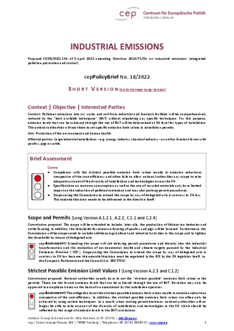 Industrial Emissions (cepPolicyBrief COM(2022) 156