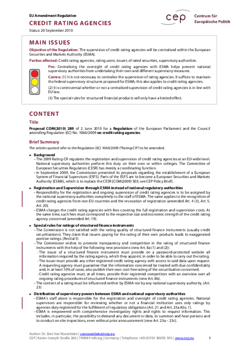 Credit rating agencies COM(2010) 289