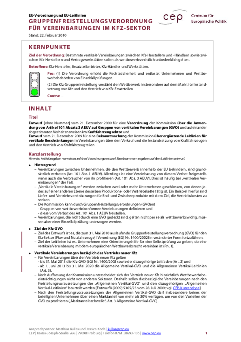 Gruppenfreistellungsverordnung für Vereinbarungen im Kfz-Sektor