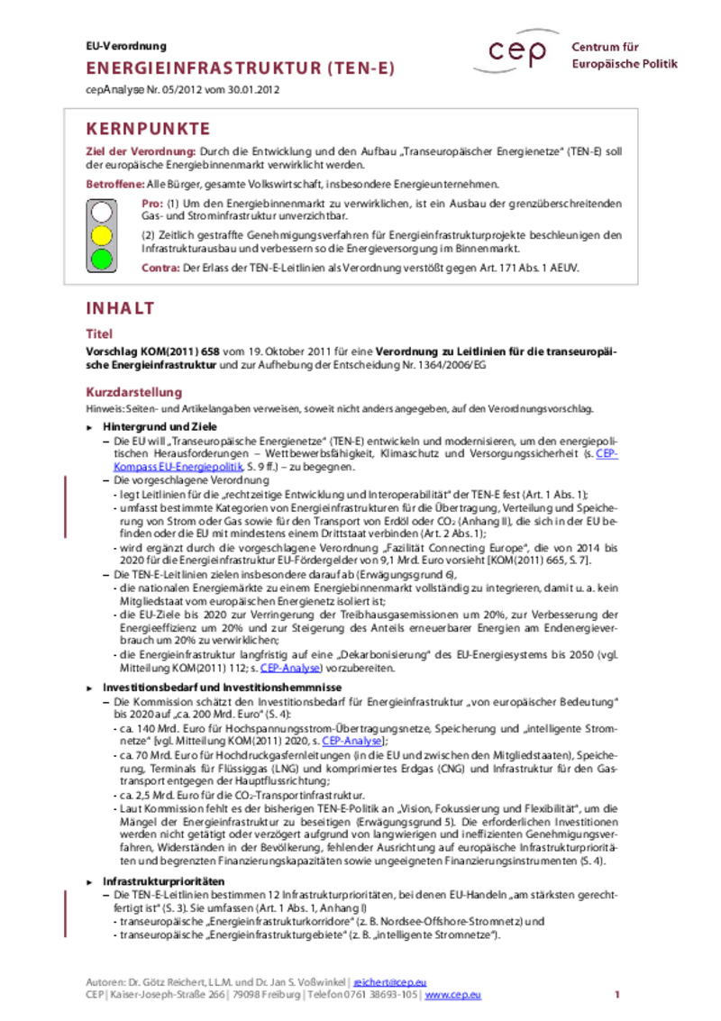 Energieinfrastruktur (TEN-E) KOM(2011) 658