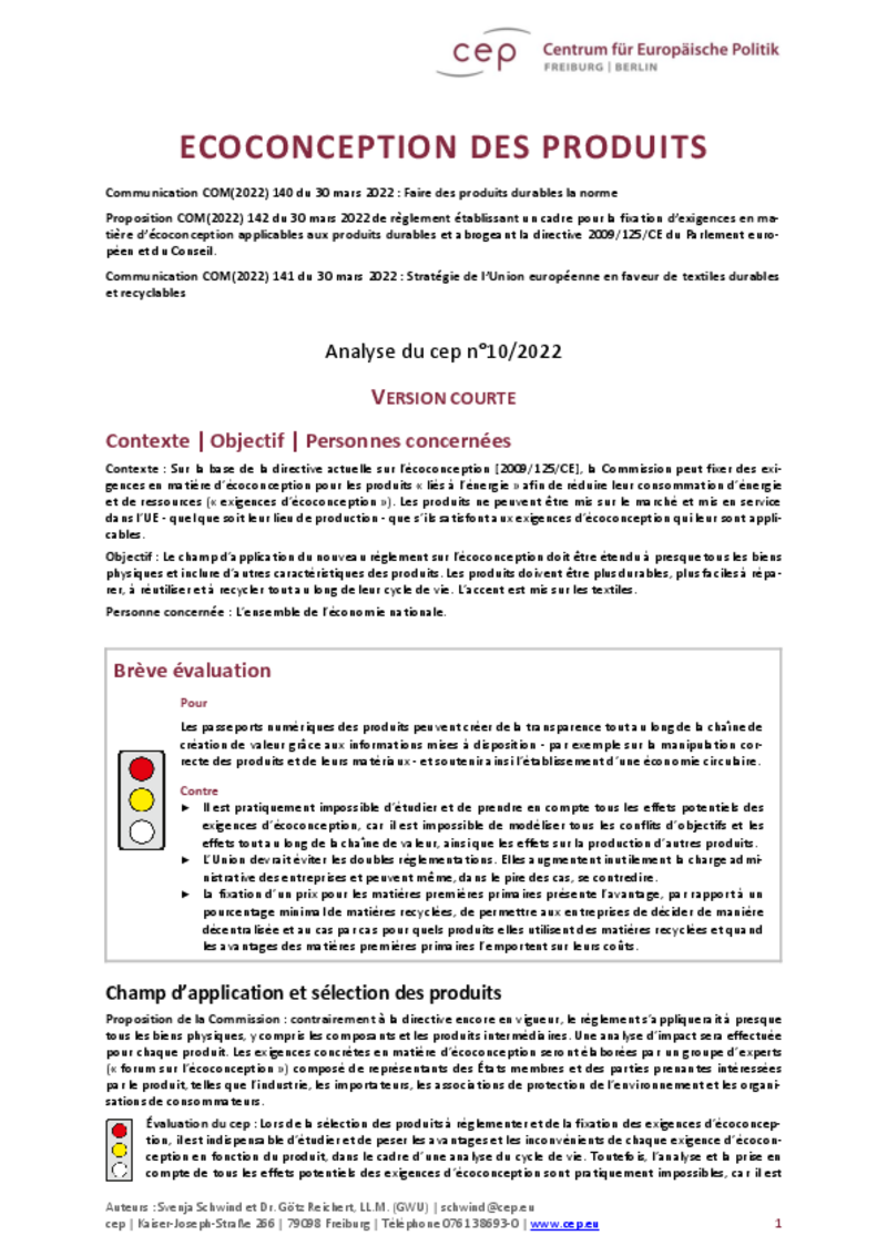 Le cep Fribourg/Berlin met en garde contre des exigences d'écoconception trop rigides pour les produits