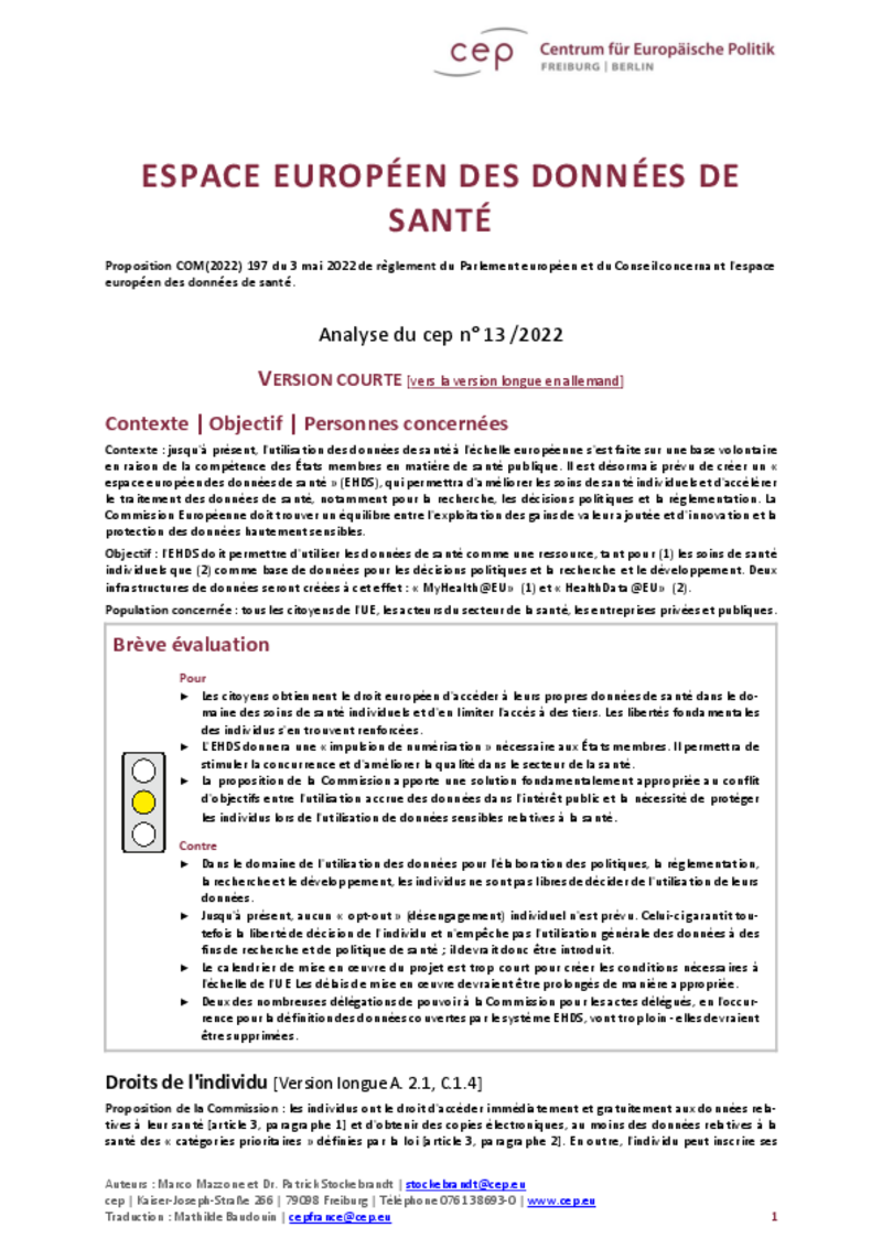 Espace de données de santé : le cep Fribourg/Berlin demande des droits de contrôle améliorés