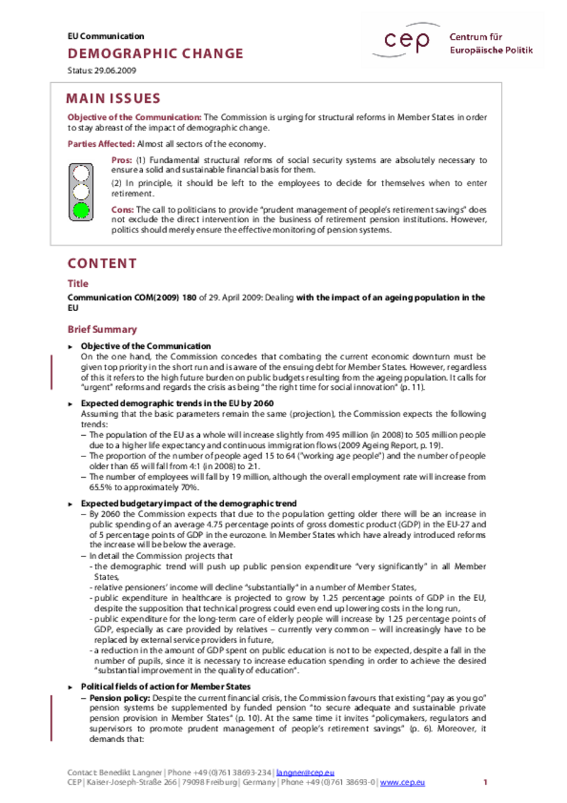 Demographic Change COM(2009) 180