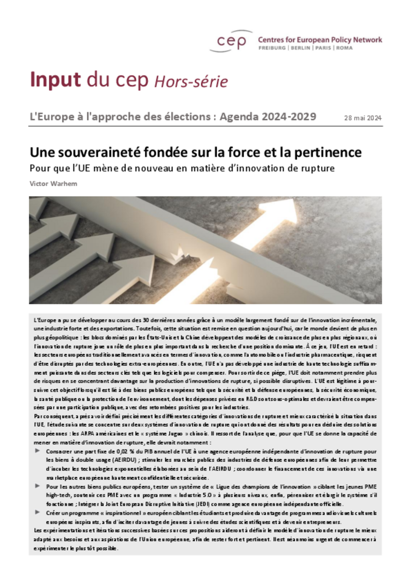 Une souveraineté européenne fondée sur l’innovation de rupture