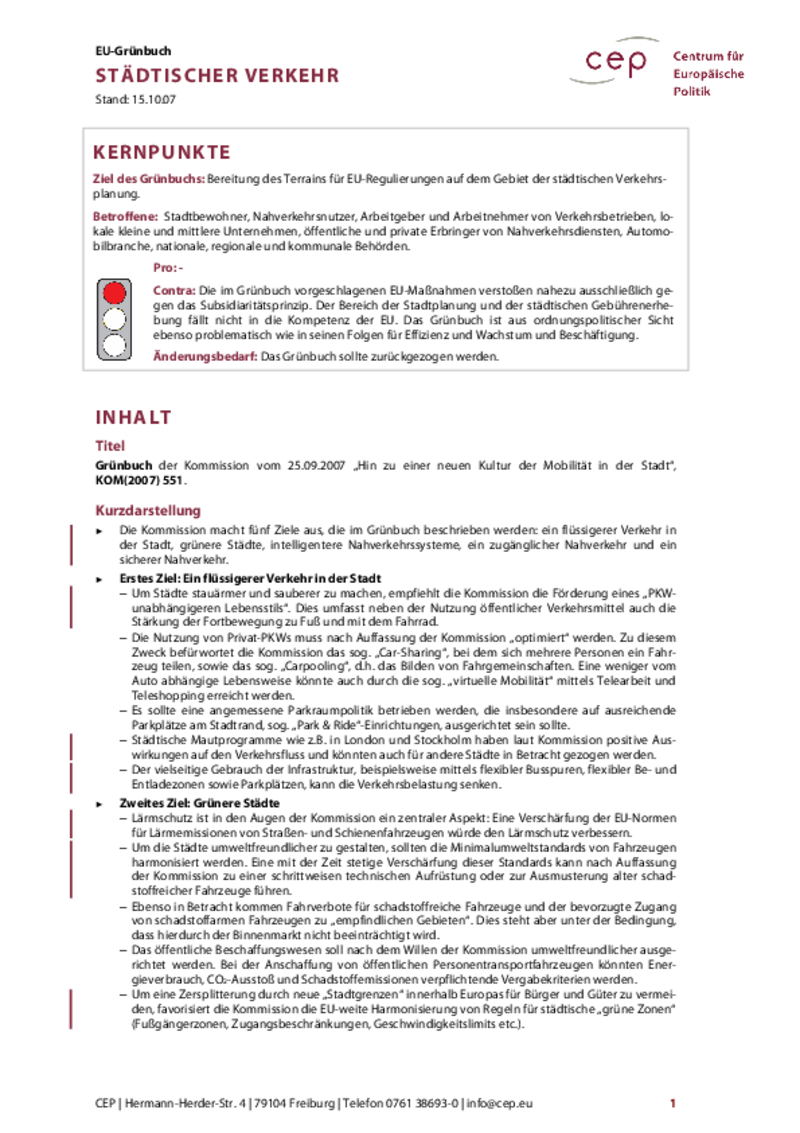 Städtischer Verkehr KOM(2007) 551