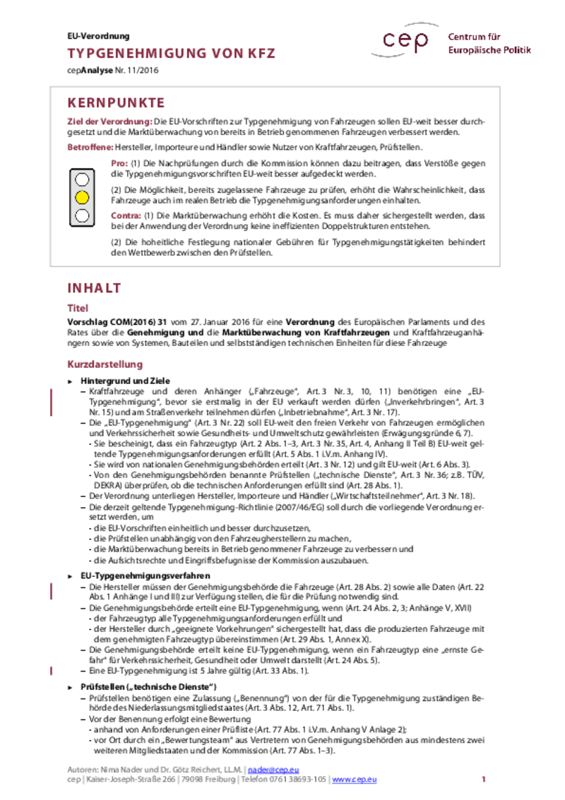 Typgenehmigung von Kfz COM(2016) 31