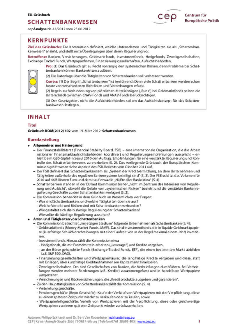 Schattenbankwesen KOM(2012) 102