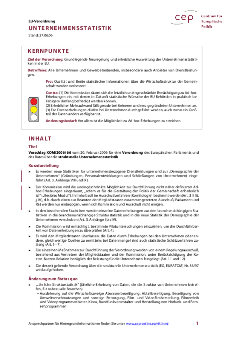 Unternehmensstatistik KOM(2006) 66