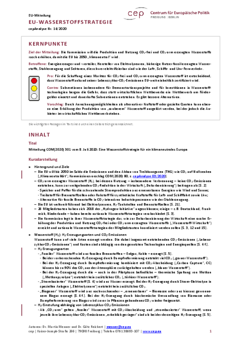 EU-Wasserstoffstrategie (cepAnalyse)