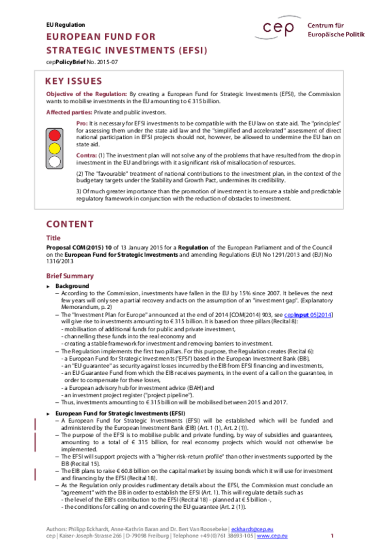 European Fund for Strategic Investments COM(2015) 10