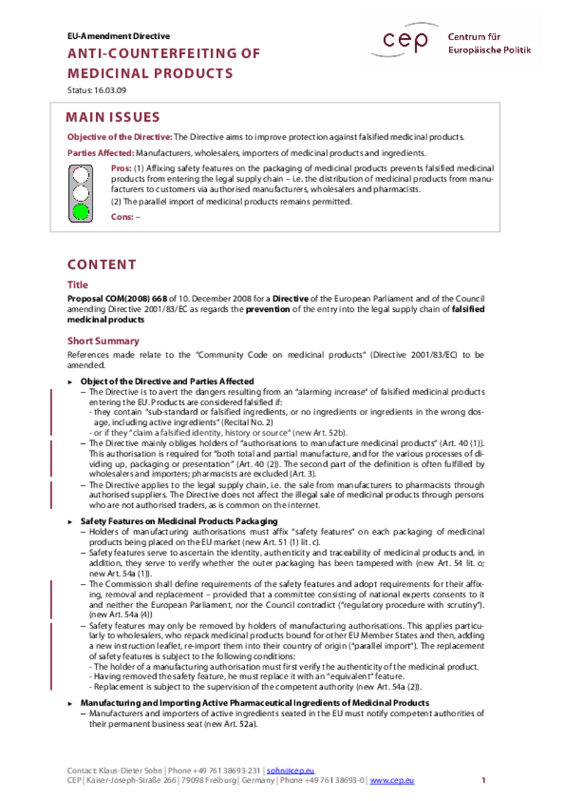 Anti-counterfeiting of medicinal products COM(2008) 668