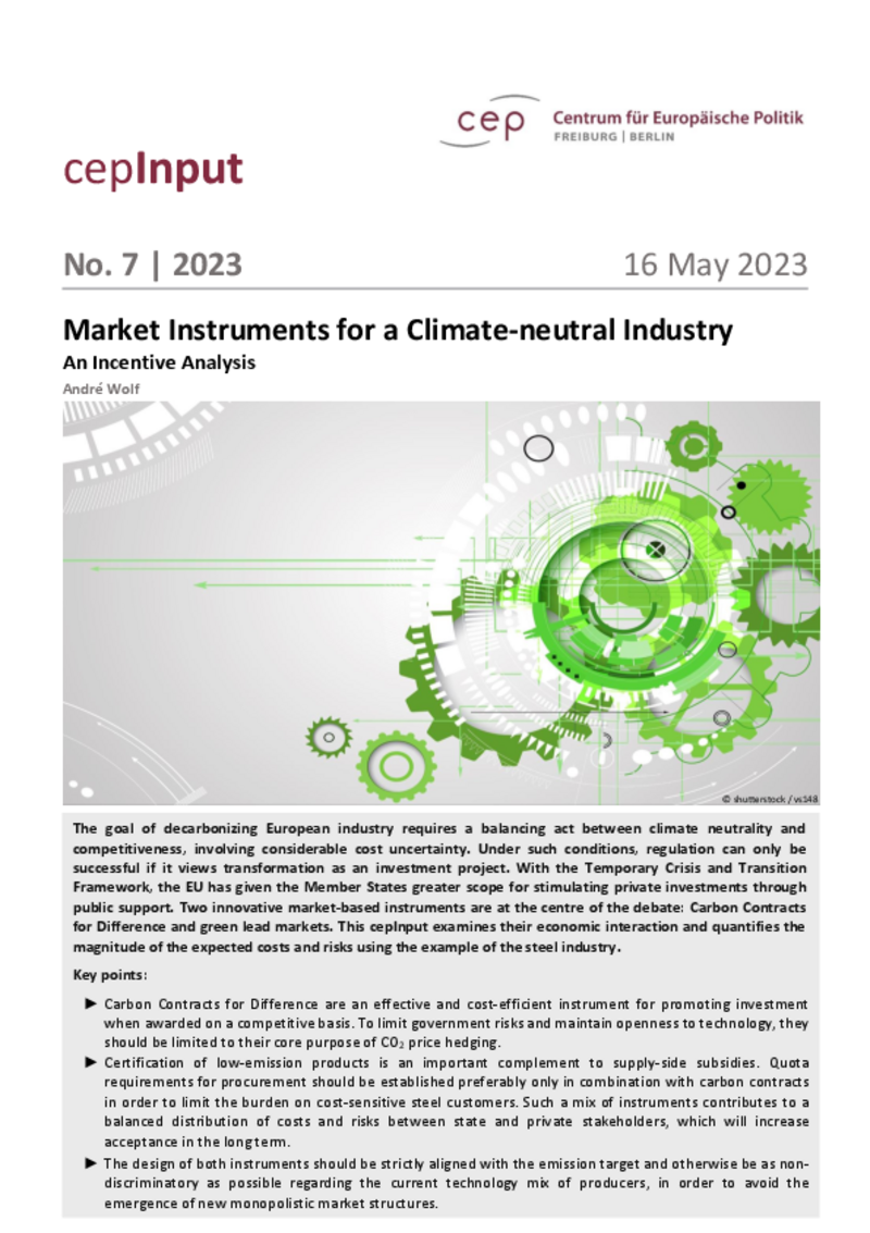 Market Instruments for a Climate-neutral Industry (cepInput)