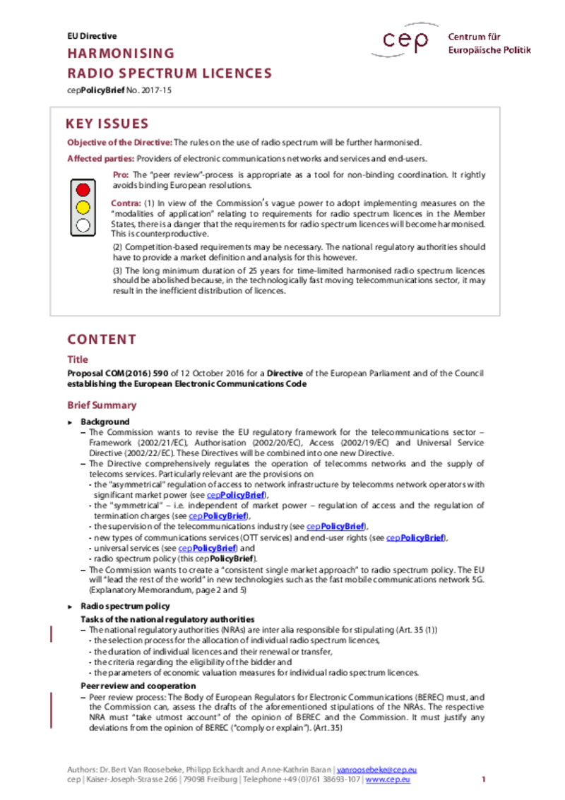 Harmonising Radio Spectrum Licences COM(2016) 590