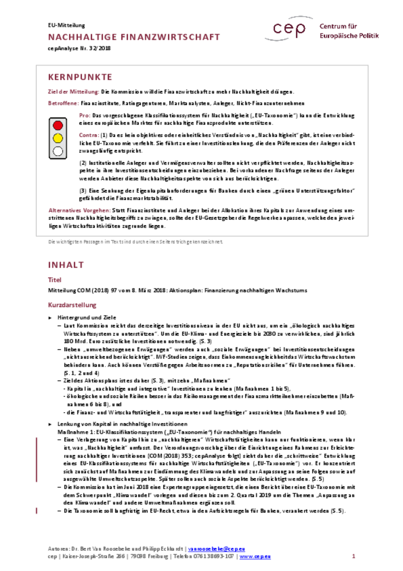 Nachhaltige Finanzwirtschaft COM(2018) 97