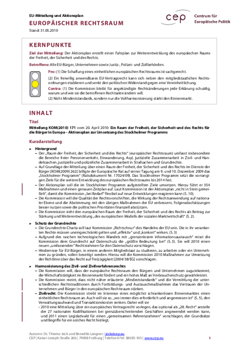 Europäischer Rechtsraum KOM(2010) 171