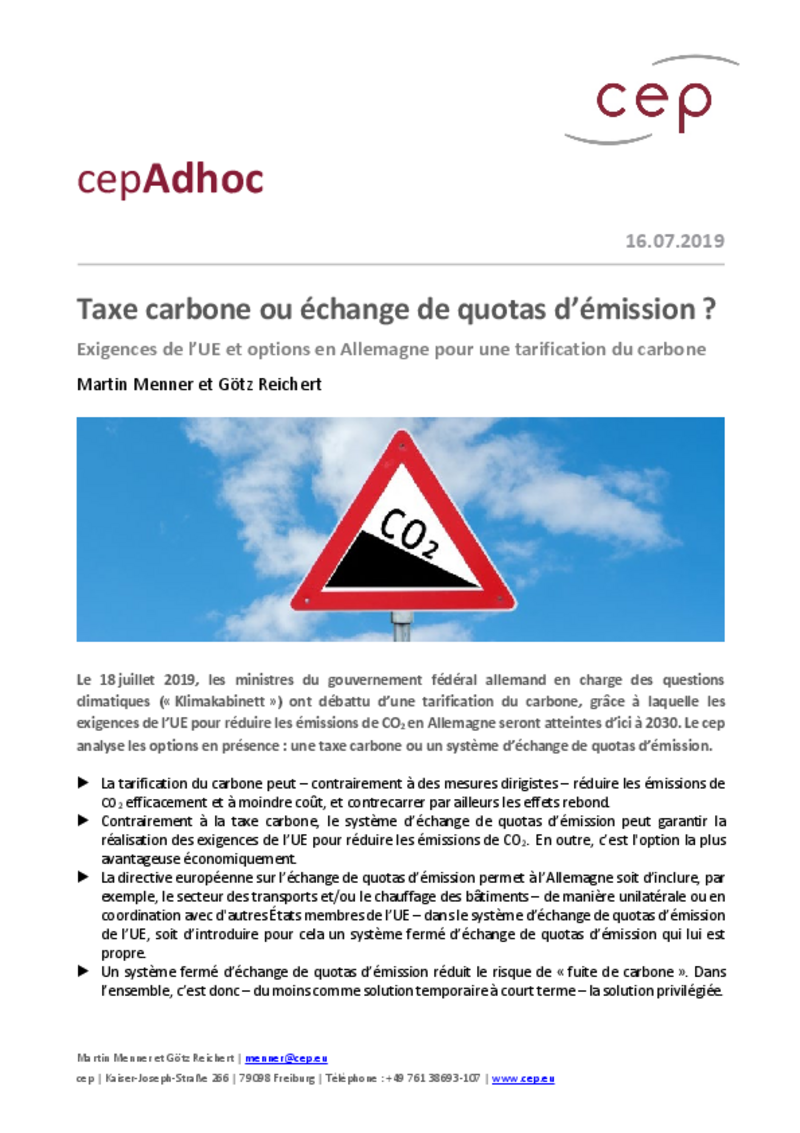 Taxe carbone ou échange de quotas d’émission ?