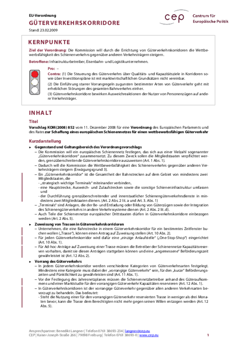 Güterverkehrskorridore KOM(2008) 852