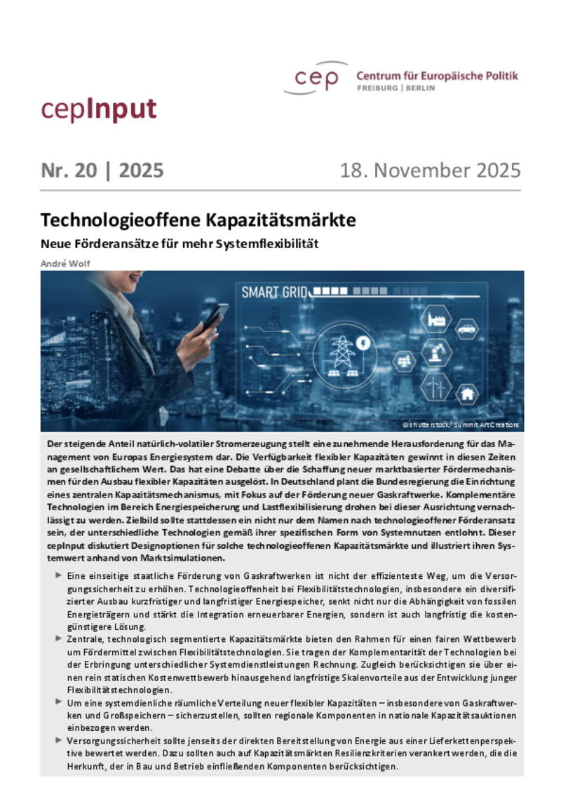 Technologieoffene Kapazitätsmärkte