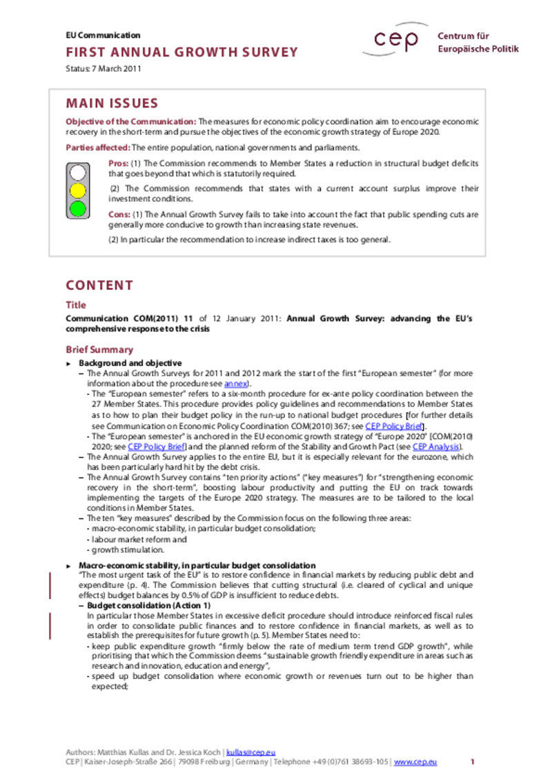 First Annual Growth Survey COM(2011) 11