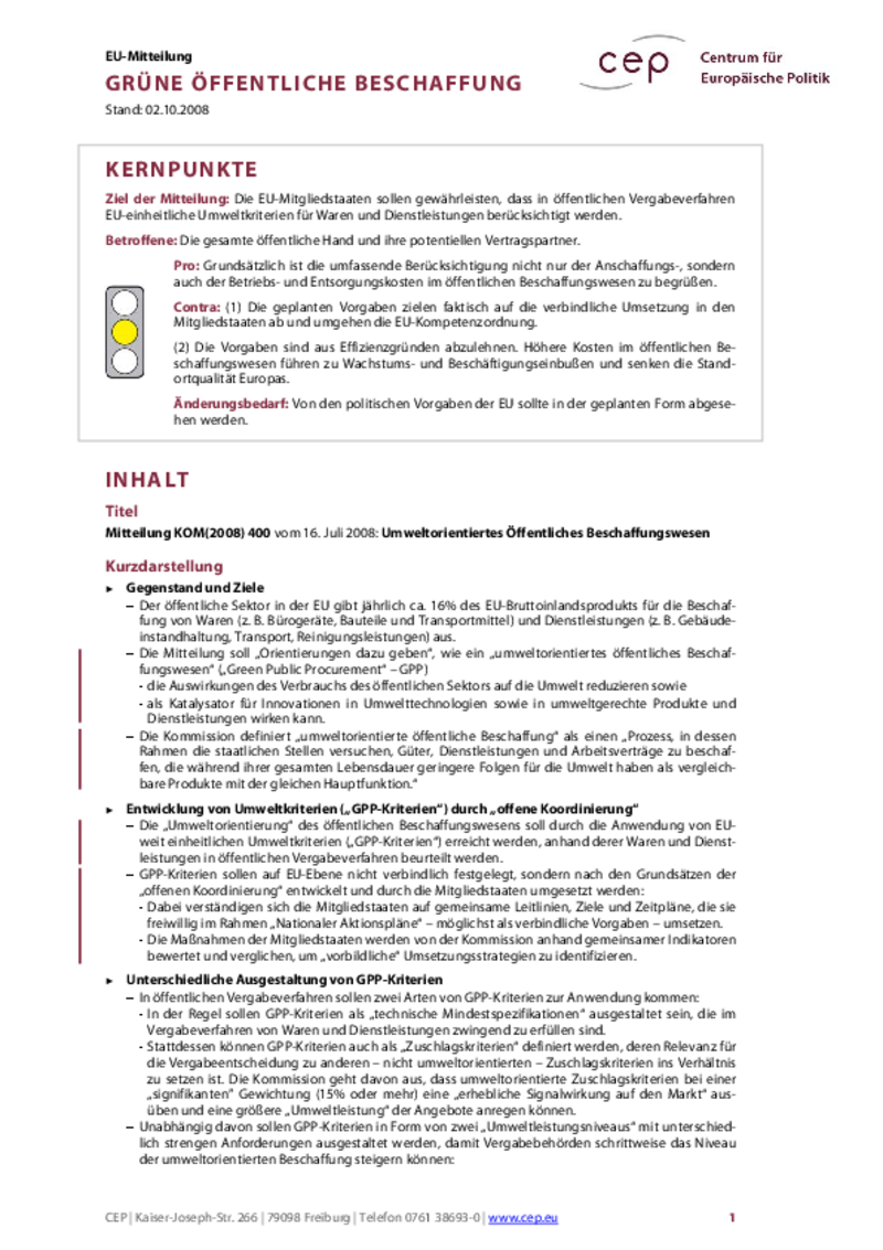 Grüne öffentliche Beschaffung KOM(2008) 400