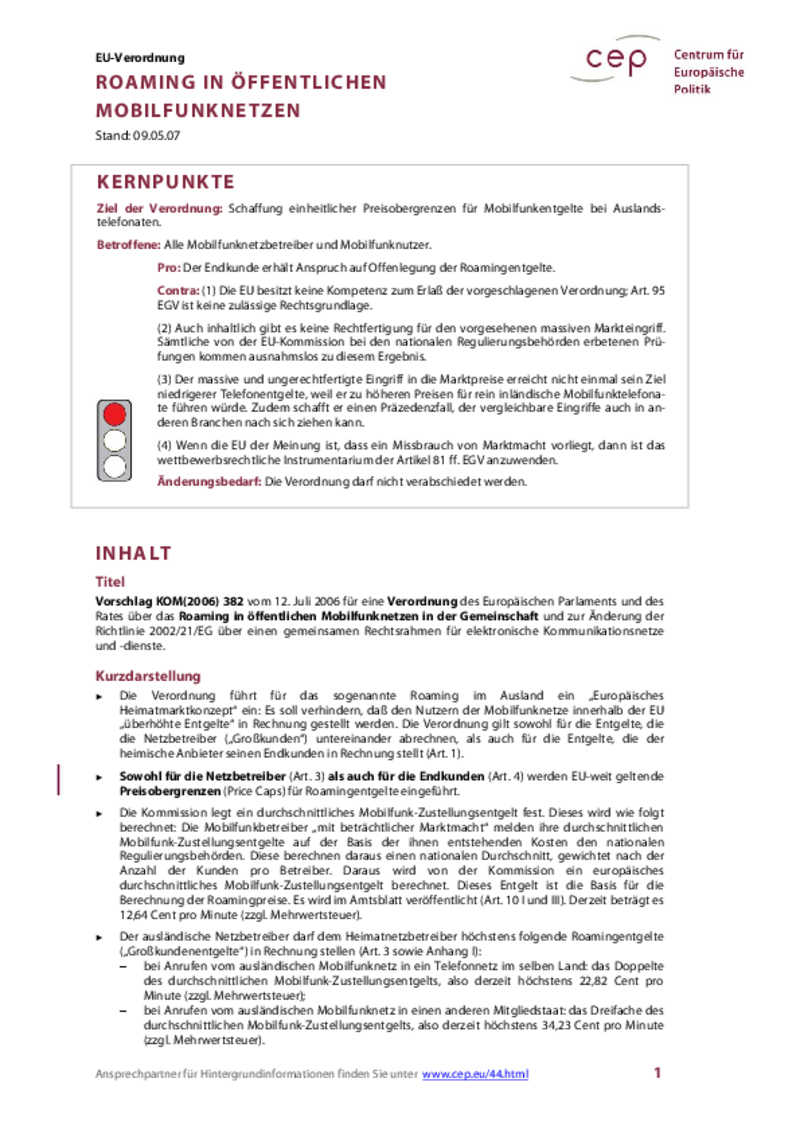 Roaming in öffentlichen Mobilfunknetzen KOM(2006) 382