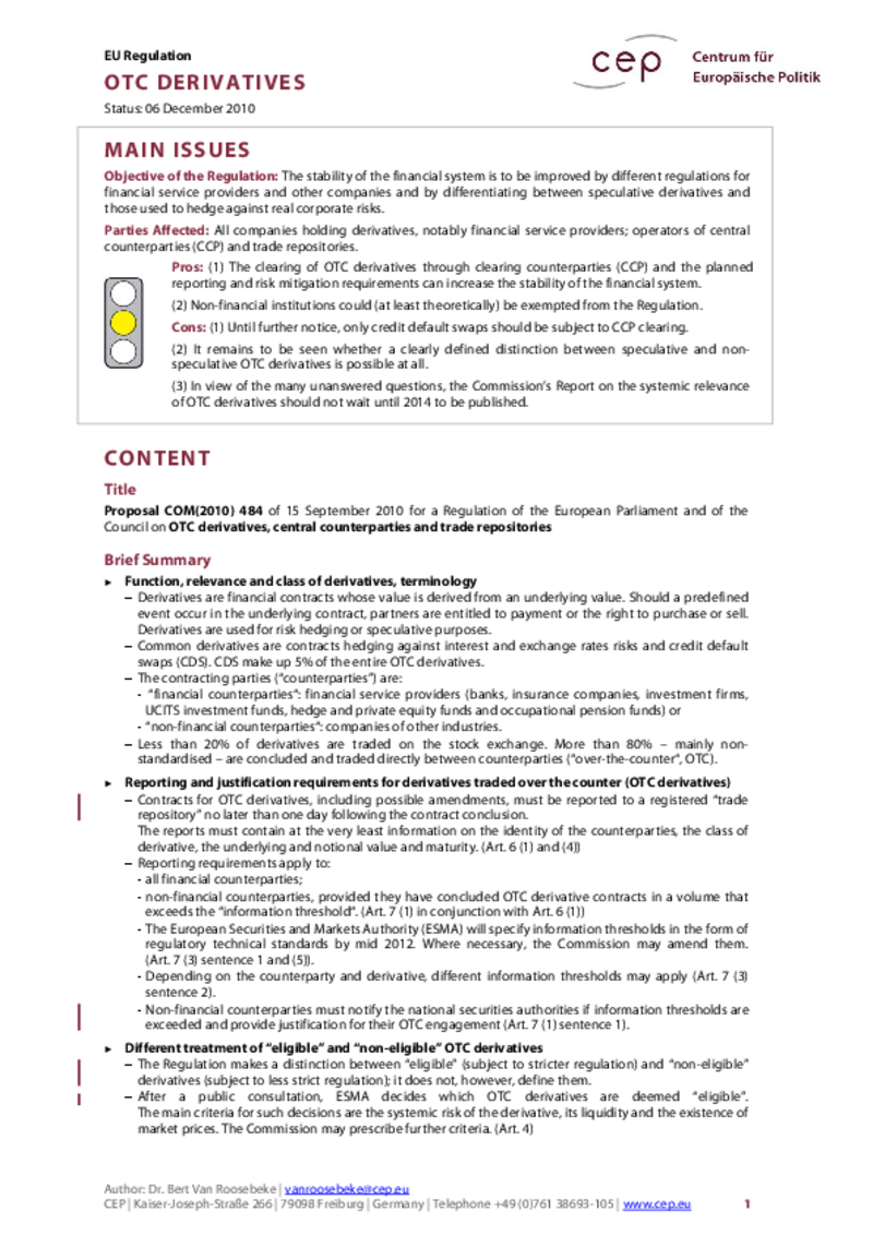 OTC Derivatives COM(2010) 484
