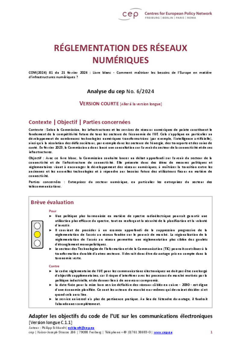 Réglementation européenne des infrastructures de réseau (Version Courte)