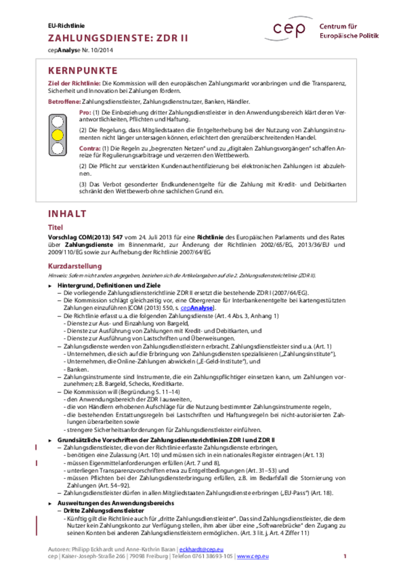 Zahlungsdienste: ZDR II COM(2013) 547