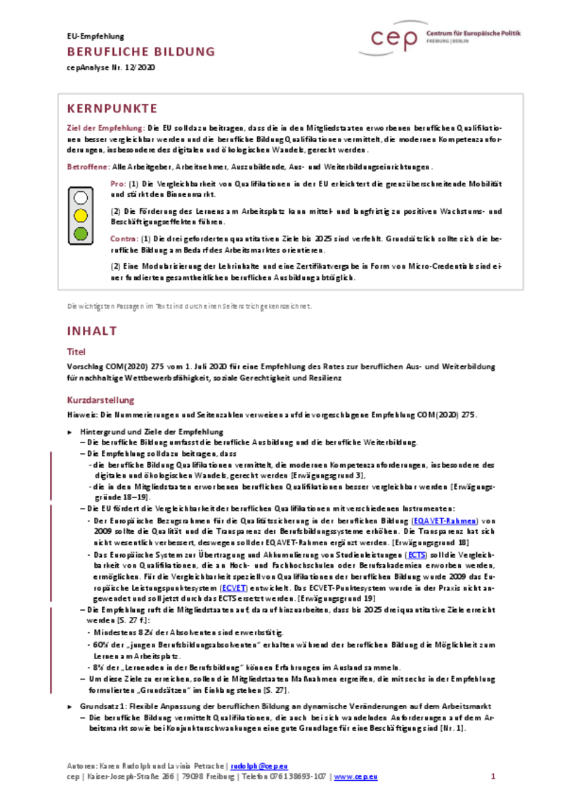 Berufliche Bildung (cepAnalyse)