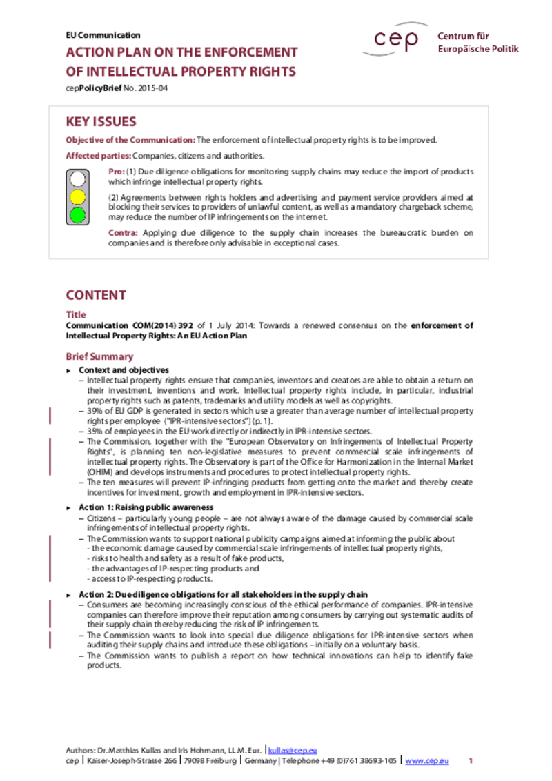 Action Plan on the Enforcement of Intellectual Property Rights COM(2014) 392