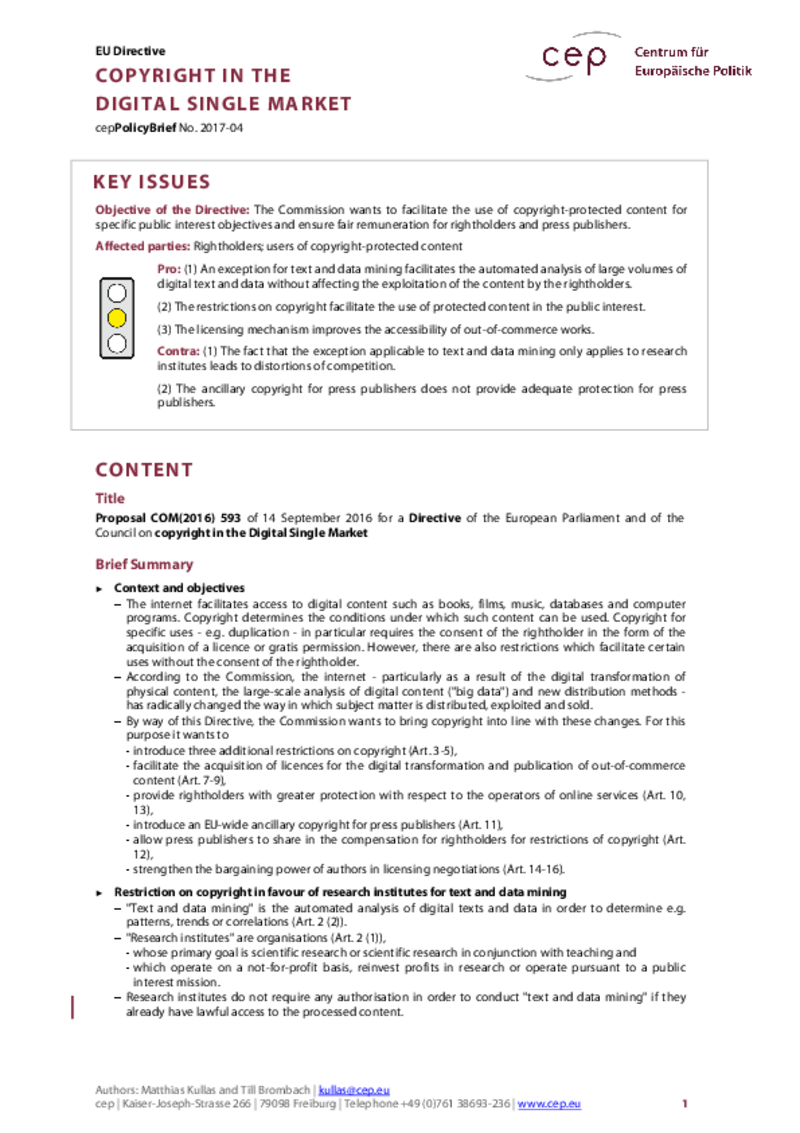 Copyright in the Digital Single Market COM(2016) 593