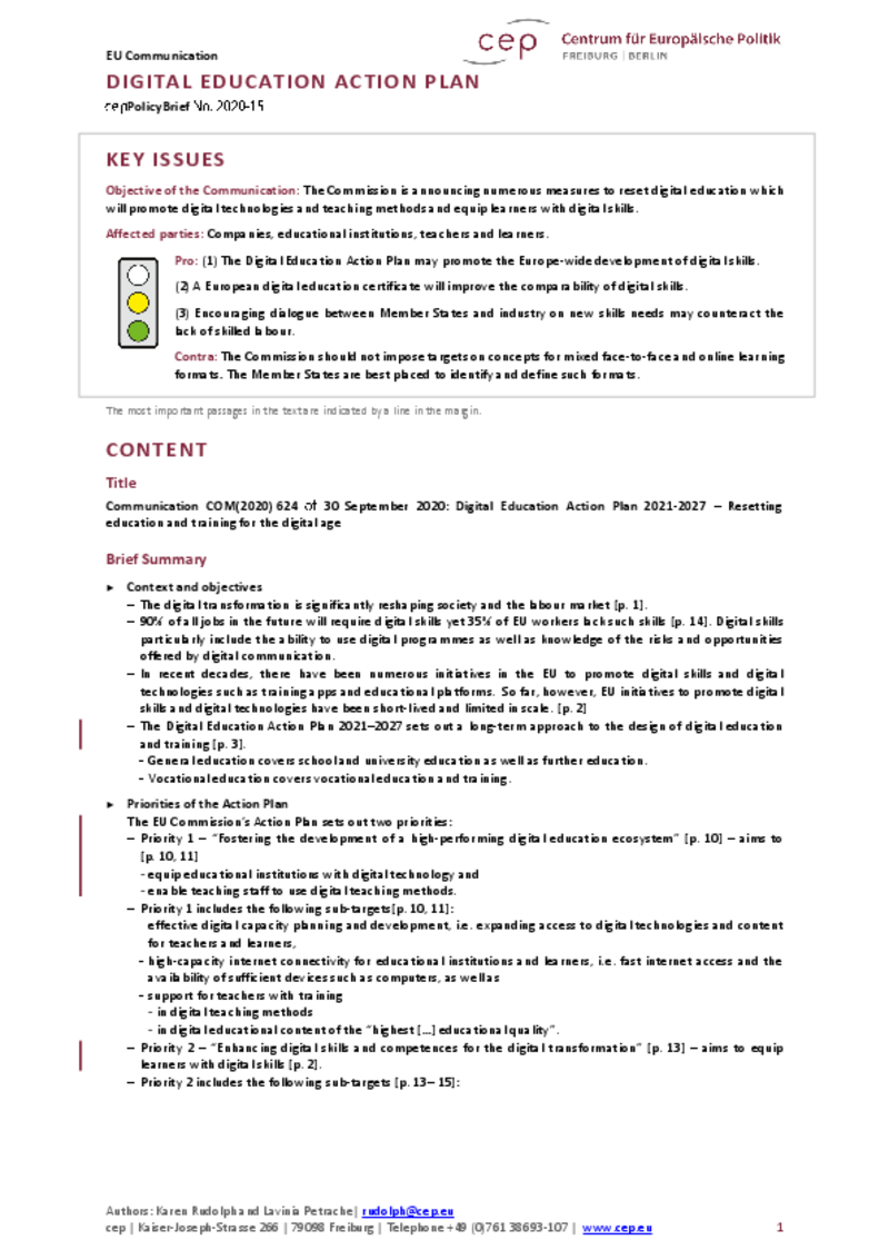 Piano d’azione per l‘istruzione digitale (cepAnalisi)