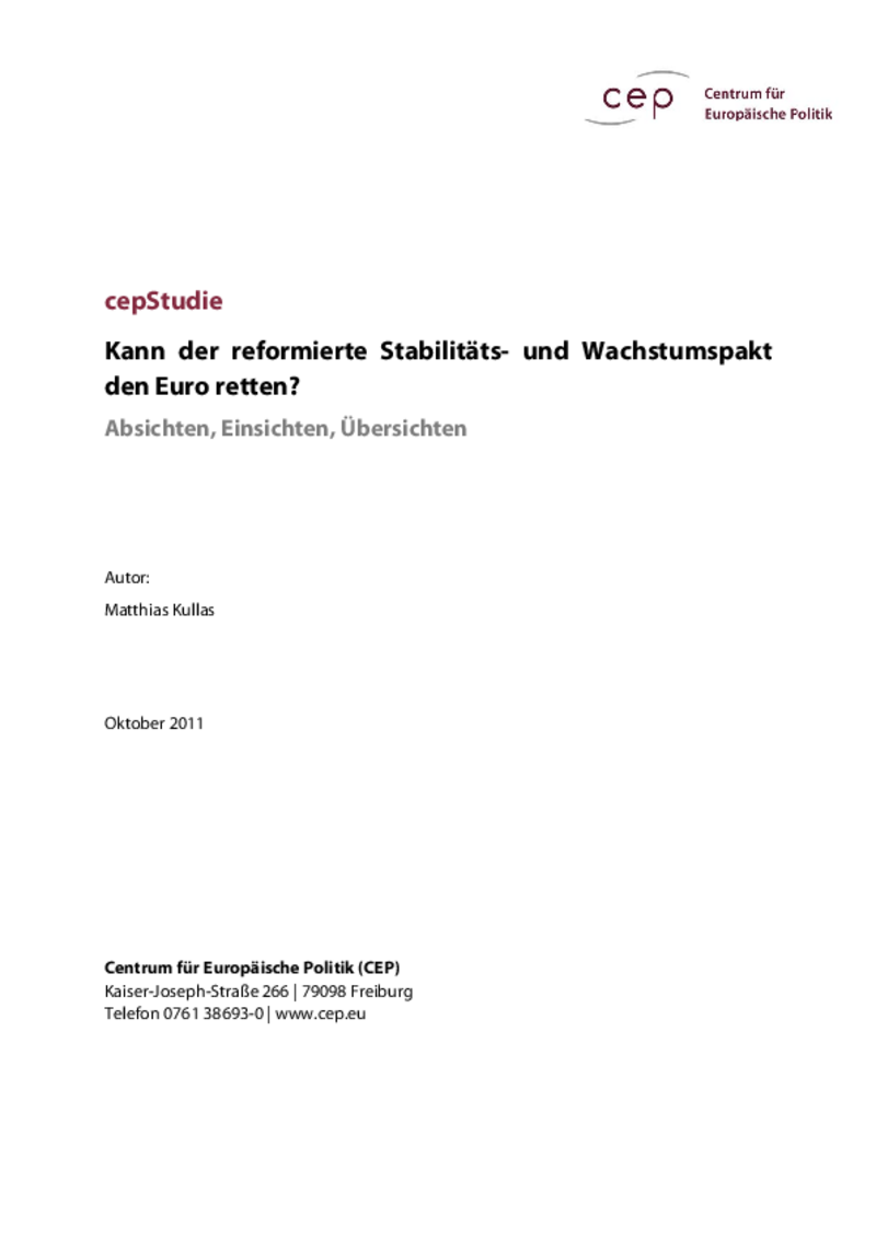 Kann der reformierte Stabilitäts- und Wachstumspakt den Euro retten?