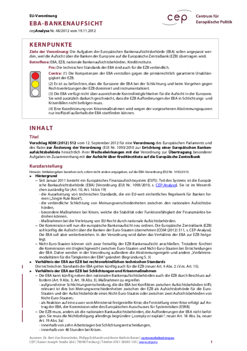 EBA-Bankenaufsicht COM(2012) 512