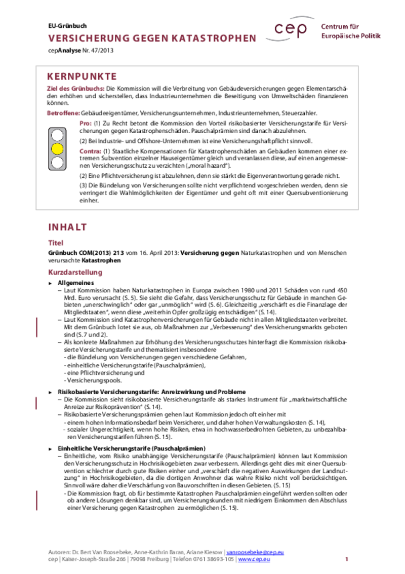 Versicherung gegen Katastrophen COM(2013) 213