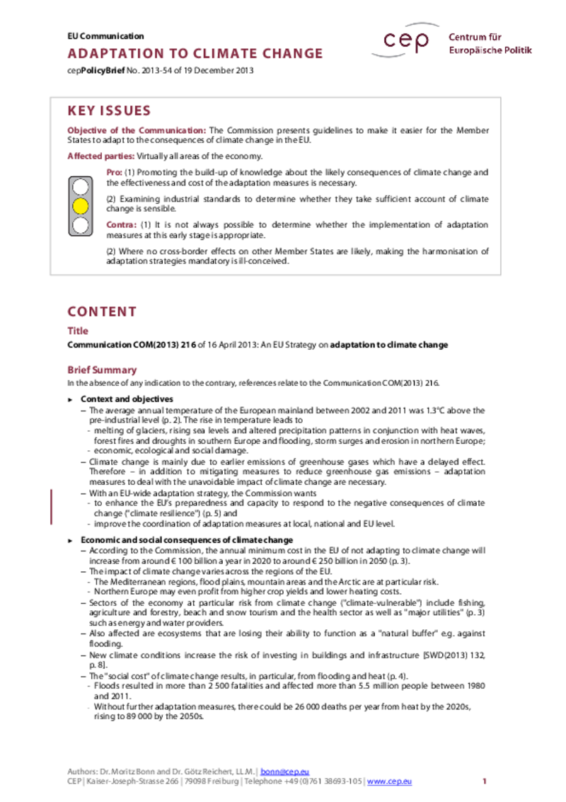 Adaption to Climate Change COM(2013) 216