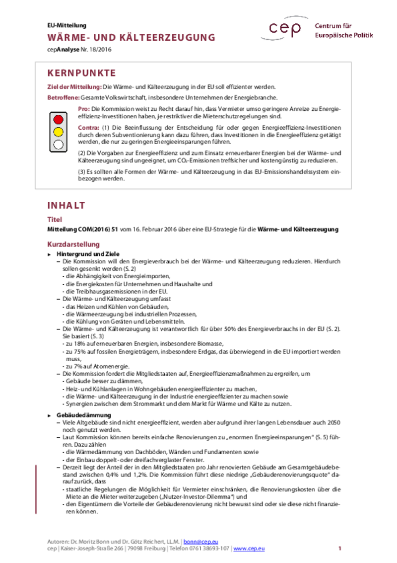 Wärme- und Kälteerzeugung COM(2016) 51