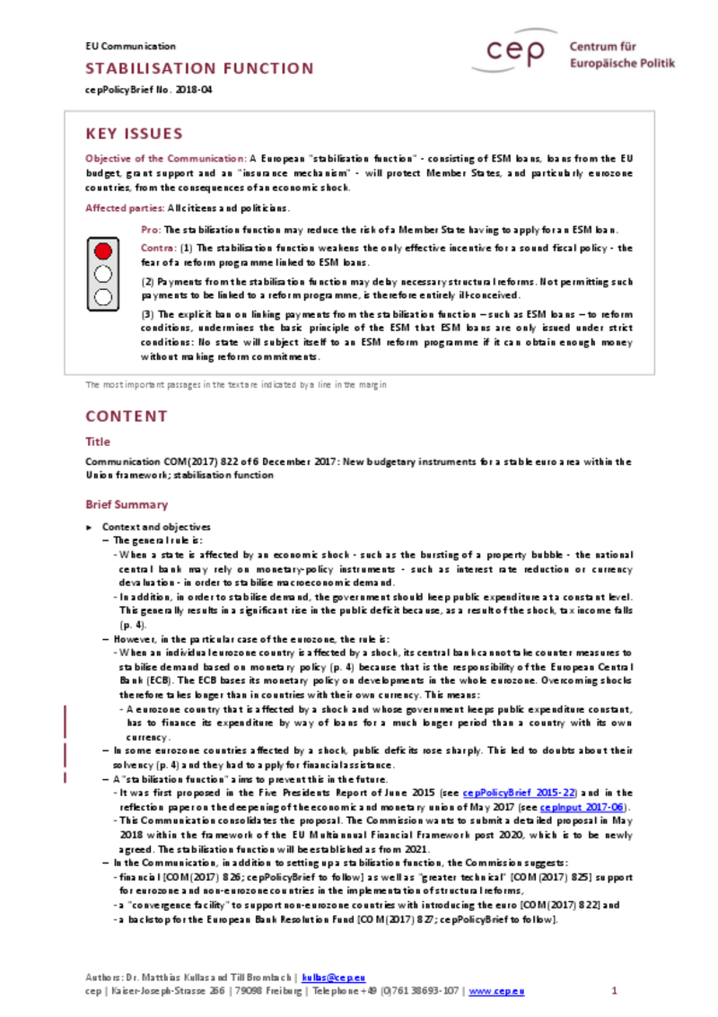 Stabilisation Function COM(2017) 822
