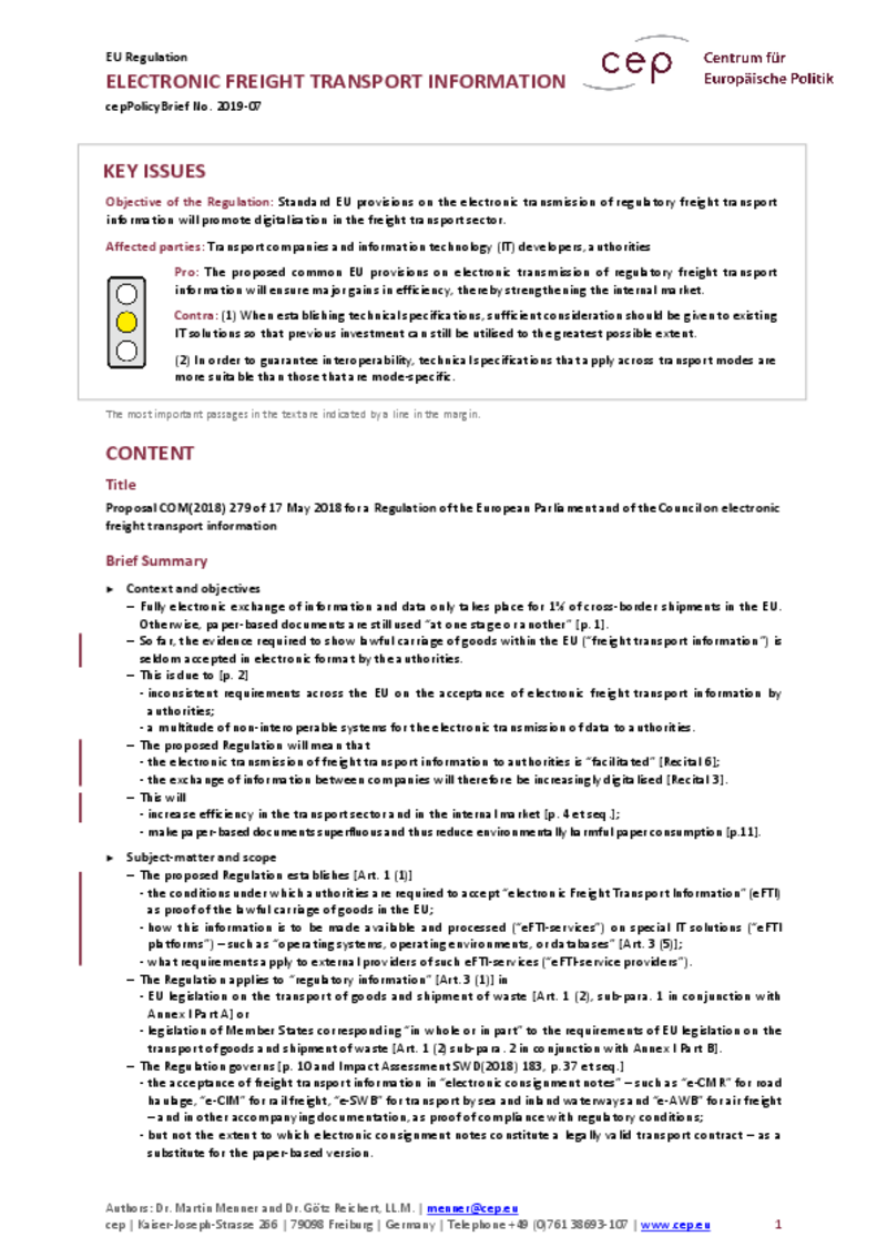 Electronic Freight Information COM(2018) 279