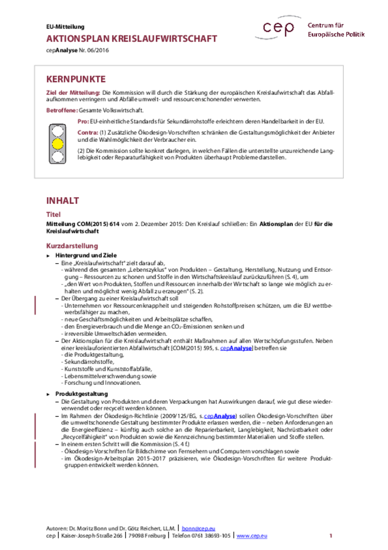 Aktionsplan Kreislaufwirtschaft COM(2015) 614